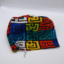 Load image into Gallery viewer, Niceroy Satin Lined surgical SCRUB HAT CAP,  red blue yellow tribal Europe Euro style nursing caps, healthcare hats protective hair covers