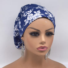 Load image into Gallery viewer, Niceroy Satin Lined Surgical SCRUB CAP  floral navy blue Europe style nursing caps African print fabric and