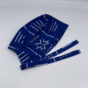Royal blue and white unisex pixie Men surgical SCRUB HAT CAP, nursing caps, tie back cap, satin lining option African print men scrub cap