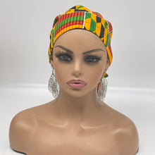 Load image into Gallery viewer, Ponytail Ankara PONY SCRUB CAP, Kente cotton fabric surgical scrub hat pony nursing caps and satin lining option for locs /Long Hair