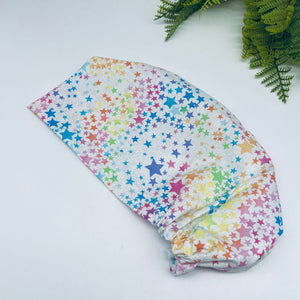 Niceroy Satin LinedAdjustable surgical OR SCRUB CAP, white rainbow colored stars Europe style Summer nursing caps  and .