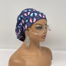 Load image into Gallery viewer, Niceroy Satin LinedLabor and Delivery SCRUB CAP, OBGYN Multicolor Europe style  baby feet cotton print fabric Euro hat and .