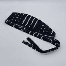 Load image into Gallery viewer, Black and white unisex pixie Men surgical SCRUB HAT CAP, nursing caps, tie back cap, satin lining option African print men scrub cap