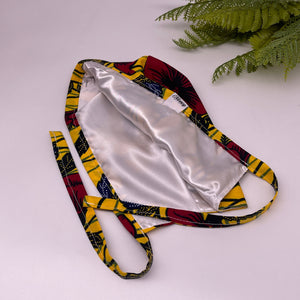 Niceroy Reversible MEN unisex pixie surgical SCRUB HAT Cap, nursing caps, tie back cap, satin lining option yellow red cotton print