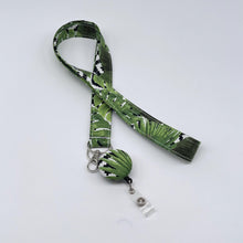 Load image into Gallery viewer, Handmade Fabric Lanyard: Green Leaves ID Badge Holder with Retractable Clip