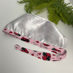Niceroy Reversible MEN unisex pixie surgical SCRUB HAT Cap,Baby Pink Red Black LadyBug Cotton fabric nursing caps, tie back cap