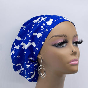 Niceroy Satin Lined Surgical SCRUB CAP Royal blue and white Europe style nursing caps African print fabric and