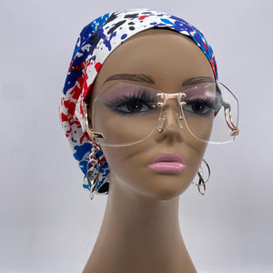 Niceroy SCRUB HAT CAP, red blue white paint splatter Europe Euro style nursing caps, healthcare hats protective hair covers, nurse gift.
