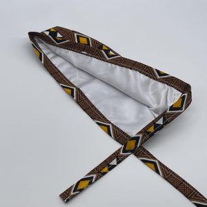 Niceroy satin linedBrown yellow white unisex pixie Men surgical SCRUB HAT CAP, nursing caps, tie back cap,  African print men scrub cap