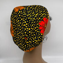 Load image into Gallery viewer, Niceroy Satin Lined Surgical SCRUB CAP dark orange black red yellow Ankara Europe style nursing caps African print fabric and .