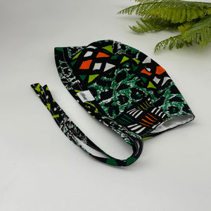Niceroy MEN unisex pixie surgical SCRUB HAT Cap, nursing caps, tie back cap, satin lining option green cotton print