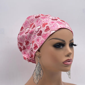 Niceroy Satin Lined VALENTINE EUROPE Style Adjustable SCRUB Cap nursing hats, Love Heart Cotton print fabrics and  Euro style caps