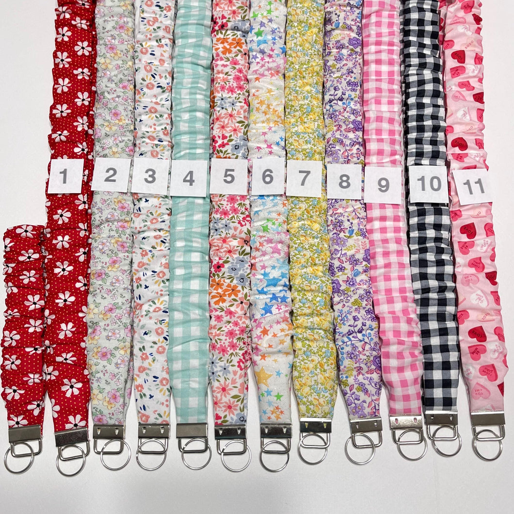 Handmade Cotton Scrunchie Lanyard Keychain Set: Floral Teacher ID Badge Holder