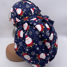 Load image into Gallery viewer, Christmas 2XL JUMBO PONY surgical nursing hat Navy Blue Santa cap satin lining option for Extra long/thick Hair Locs and braids