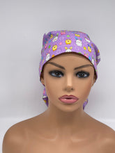 Load image into Gallery viewer, Ponytail PONY SCRUB CAP, Easter fabric surgical scrub hat nursing caps with satin lining for locs /Long Hair, Easter nurse Gift