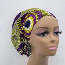 Load image into Gallery viewer, Niceroy Satin Lined Surgical SCRUB CAP purple Yellow Ankara Europe style nursing caps African print fabric and .