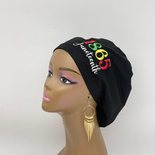 Load image into Gallery viewer, Niceroy Satin LinedJUNETEENTH surgical SCRUB CAP, Europe style nursing caps made with cotton fabric and