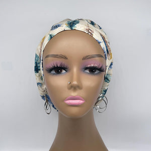 Niceroy Satin Lined surgical SCRUB HAT CAP, Europe style nursing caps made with cream feathers Cotton fabric and  bonnet chemo hat