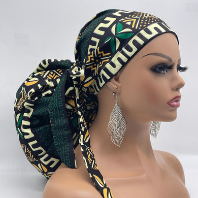 2XL JUMBO PONY Scrub Cap, Black green cream surgical nursing hat and satin lining option for Extra long/thick Hair/Locs