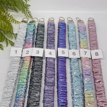Load image into Gallery viewer, Scrunchie Lanyard Keychain – Handmade Metallic &amp; Iridescent Fabric Set