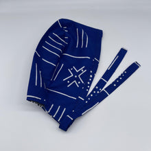 Load image into Gallery viewer, Royal blue and white unisex pixie Men surgical SCRUB HAT CAP, nursing caps, tie back cap, satin lining option African print men scrub cap