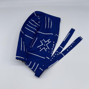 Royal blue and white unisex pixie Men surgical SCRUB HAT CAP, nursing caps, tie back cap, satin lining option African print men scrub cap