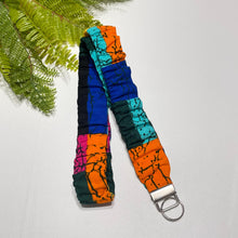 Load image into Gallery viewer, Handmade Cotton Scrunchie Lanyard Keychain Set: Floral Abstract Checkered Prints