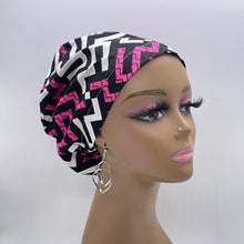 Load image into Gallery viewer, Niceroy Satin Lined surgical SCRUB HAT CAP, Pink Black white Europe Euro style nursing caps, healthcare hats protective hair covers, nurse gift.