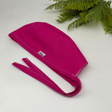 Niceroy MEN unisex pixie surgical SCRUB HAT Cap, nursing caps, tie back cap, satin lining option hot pink cotton fabric