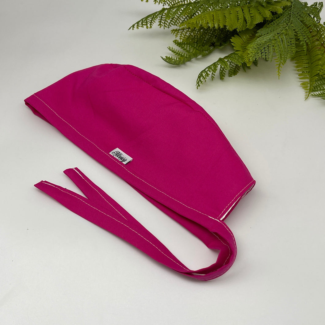 Niceroy MEN unisex pixie surgical SCRUB HAT Cap, nursing caps, tie back cap, satin lining option hot pink cotton fabric