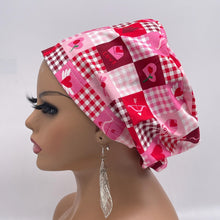 Load image into Gallery viewer, Niceroy Satin Lined VALENTINE EUROPE Style Adjustable SCRUB Cap nursing hats, Love Heart Cotton print fabrics and  Euro style caps