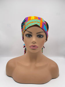 Ponytail Ankara PONY SCRUB CAP, Kente cotton fabric surgical scrub hat pony nursing caps and satin lining option for locs /Long Hair