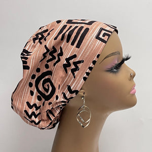 Niceroy Satin Lined Surgical SCRUB CAP tan black white tribal Ankara Europe style nursing caps African print fabric and .