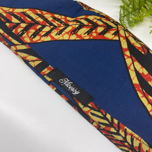 Reversible Navy Blue African Print Scrub Cap: Satin Lined Tie Back Hat