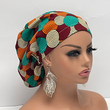Load image into Gallery viewer, Niceroy Satin Lined Surgical SCRUB CAP Teal Cream maroon Orange Ankara Europe style nursing caps African print fabric and .