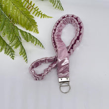 Load image into Gallery viewer, Scrunchie Lanyard Keychain – Handmade Metallic &amp; Iridescent Fabric Set