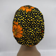 Load image into Gallery viewer, Niceroy Satin Lined Surgical SCRUB CAP dark orange black red yellow Ankara Europe style nursing caps African print fabric and .