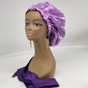 Reversible SATIN BONNET Head WRAP for healthy hair with edge wrap Purple silk hair cover