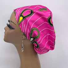 Load image into Gallery viewer, Niceroy Satin Lined Surgical SCRUB CAP  pink Yellow Ankara Europe style nursing caps cotton African print fabric and .