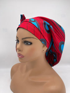 Ponytail Ankara PONY SCRUB CAP, cotton fabric surgical scrub hat pony nursing caps and satin lining option for locs, braid, long hair