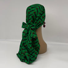 Load image into Gallery viewer, Adjustable Dread Locs and Long braids HAT Cap, Green Ankara pony style scrub nursing caps fabric and satin lining option Hair Cover