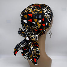 Load image into Gallery viewer, Ponytail hat PONY SCRUB CAP, yellow black brown orange surgical scrub hat nursing caps and satin lining option for locs, braid, long hair