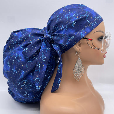 2XL JUMBO PONY SCRUB Cap Navy Blue cotton fabric surgical nursing hat satin lining option for Extra long/thick Hair/Locs