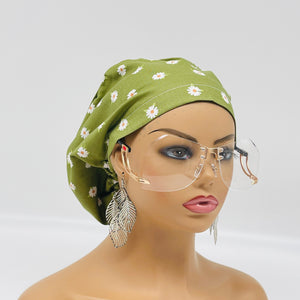 Niceroy Satin LinedAdjustable surgical OR SCRUB CAP, Green Cotton print Daisy Europe style Summer nursing caps  and .