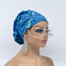 Load image into Gallery viewer, Niceroy Satin LinedCRNA surgical SCRUB CAP,  Blue Europe style cotton print fabric Euro hat and .