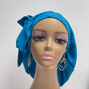 Ponytail SCRUB CAP Caribbean Sea blue cotton fabric surgical scrub hat nursing caps, satin lining option for long hair