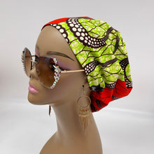 Load image into Gallery viewer, Niceroy surgical SCRUB HAT Cap, colorful Ankara Europe style green, Reddish orange African print fabric and satin lining option.