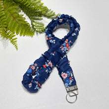 Load image into Gallery viewer, Cotton Scrunchie Lanyard – Handmade Floral Fabric Keychain Set for Teachers