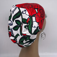 Load image into Gallery viewer, Niceroy Satin Lined Surgical SCRUB CAP Red green white floral Ankara Europe style nursing caps African print fabric and .