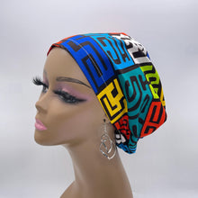 Load image into Gallery viewer, Niceroy Satin Lined surgical SCRUB HAT CAP,  red blue yellow tribal Europe Euro style nursing caps, healthcare hats protective hair covers